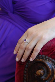 wedding photo - amethyst engagement ring , solitaire engagement ring , bezel engagement ring