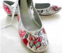 wedding photo - Butterfly flats, Wedding Shoes , Ballerina Flats , butterflies flats, red and white flats, whimsical shoes, fairy tale shoes, norakaren shoe