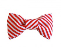 wedding photo - Red and White Stripe Dog Bow Tie Wedding Accessories Christmas Made to Order