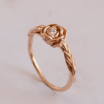 wedding photo - Rose Engagement Ring No.2 -  Rose Gold engagement ring, unique engagement ring, leaf ring, flower ring, antique, vintage
