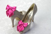 wedding photo - Fuchsia Shoe Clips, Fuchsia Bow Shoe Clip, Fuchsia Wedding Accessories Shoes Clip, Pink Bow Clip Shoes