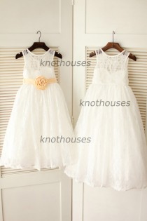 wedding photo - Sweetheart Ivory Lace Tulle Flower Girl Dress/Flower Sash Children Toddler Kids Party Dress for Wedding Junior Bridesmaid Dress