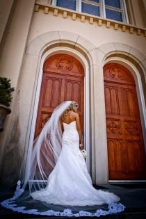 wedding photo - Wedding Veil - Cathedral Length with Wide French Alencon Lace At Bottom Edge