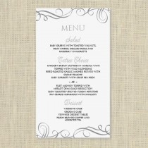 wedding photo - Wedding Menu Card Template - DOWNLOAD INSTANTLY - Edit Yourself - Elegant Swirls (Pewter) 4 x 7 - Microsoft Word Format