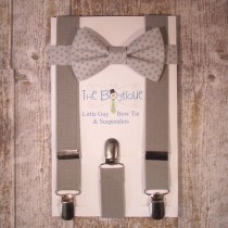 wedding photo - Grey Bow Tie and Grey Suspenders, Toddler Suspenders, Baby Suspenders, Ring Bearer, Grey Polka Dot, Light grey, Pewter