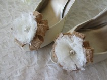 wedding photo - Rustic wedding Shoe clips or bobby pins burlap and lace.