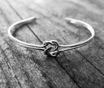 wedding photo - Double Love Knot Cuff Bracelet, Sterling Silver Bridesmaid Jewelry, Tie the Knot Bracelet, Celtic knot bracelet, Tie the Knot Bridesmaid