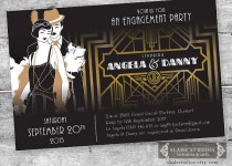 wedding photo - Great Gatsby Engagement Party Invitations. Movie poster style printable Art Deco party invitations.