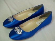 wedding photo - Wedding Flat Royal Blue Shoes with Brooch - Royal Blue plus 200 colors