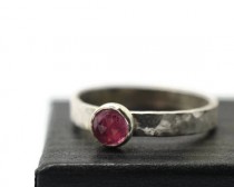 wedding photo - 5mm Pink Tourmaline Ring, Engravable Engagement Ring, Artisan Made Ring, Natural Gemstone Jewelry, Hammered Band