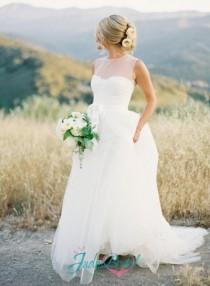 JOL213 Inspired sheer top lace and tulle skirt wedding dress wedding photo - JOL213 Inspired sheer top lace and tulle skirt wedding dress