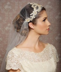 Juliet Cap Veil Gold Lace Veil Lace Bridal Cap Tulle Veil Juliet Veil Floral Art Deco Veil - Made To Order - ODETTE wedding photo - Juliet Cap Veil Gold Lace Veil Lace Bridal Cap Tulle Veil Juliet Veil Floral Art Deco Veil - Made To Order - ODETTE