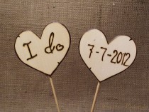 wedding photo - Wood Wedding Cake Toppers Rustic Chic Wedding Hearts Personalized with Date