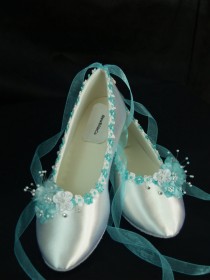 wedding photo - Wedding Flat shoes Tiffany Blue trims on Ballerina slipper - Tiffany blue Bridal Flat shoes