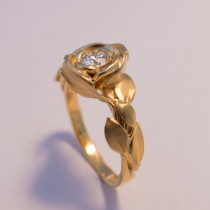wedding photo - Rose Engagement Ring No.1 - 14K Gold and Diamond engagement ring, engagement ring, leaf ring, flower ring, antique, art nouveau, vintage