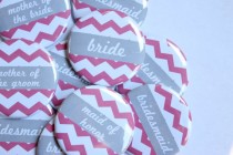 wedding photo - Set of 10 Chevron Bridesmaid Buttons- CUSTOMIZABLE