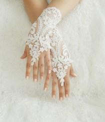 wedding photo - Ivory Wedding Glove, ivory lace gloves, long glove Fingerless Glove