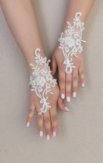 wedding photo - Ivory Wedding Glove, ivory lace gloves, glove Fingerless Glove