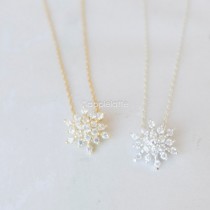 wedding photo - snowflake necklace, white necklace, Cubic Zirconia snowflake necklace, bridal jewelry, Christmas necklace, wedding jewelry, winter jewelry