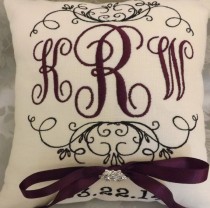 wedding photo - Monogram Embroidery Ring Bearer Pillow