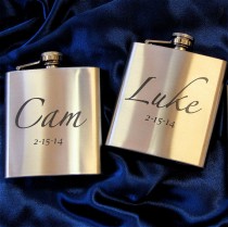 wedding photo - 5 Personalized Flasks -  Groomsmen Gift Flask, Best Man Gift, Bachelor Party Gifts