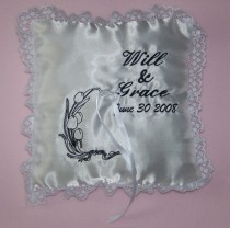 wedding photo - Personalized Wedding Ring Bearer Satin Pillow Lace Trim