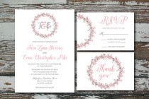 wedding photo - Printable Watercolor Wreath Wedding Invitation Set