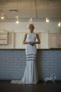 wedding photo -  Long Wedding Dress with Train, Ivory Long Wedding Dress with Open Back, Crepe Wedding Gown L4