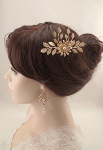 wedding photo -  Wedding hair comb-Rose gold vintage inspired swarovski crystal bridal hair comb-Bridal accessories-Bridal headpiece-Leaf wedding comb