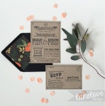 wedding photo - Kraft Paper Wedding Invitation Set & RSVP Post-Cards, Modern Woodsy Rustic Wedding