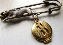 wedding photo - Personalized brooch initial locket, animal brooch, rabbit hare brooch, custom initial pin wedding bouquet pin