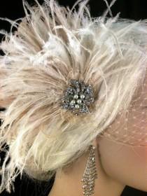 wedding photo - Wedding Fascinator, Bridal Fascinator, Feather Fascinator , Wedding Veil, Bridal Headpiece - Champagne and Ivory The Couture Bride, Brooch