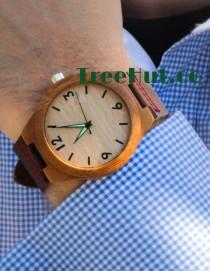wedding photo - Personalized Minimalist Engraved Wooden Watch with Genuine Leather, Mens watch, Groomsmen gift, Wood Watch Bamboo Watch HUT004