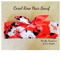 wedding photo - The Coral Rose Hair Scarf, White Retro Floral Pin Up Rockabilly Headband, 1950s Style Hair Tie, Rock n Roll Wedding Bridesmaid