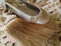 wedding photo - Custom Ballet Wedding Flat Laces Ballerina Rhinestone Beaded Crystals Bridal Shoes