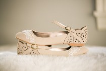 wedding photo - Stone Ballet Flats, Wedding Flats, Bridal flats, Wedding Shoes with Ivory Lace. US Size 6