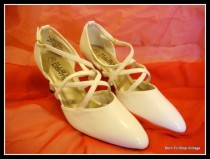 wedding photo - Vintage white wedding shoes, bridal shoes, Louis heels, Steampunk, victorian, white shoes,  NOS, vegan leather Sz. us 7, eu 37 1/2, uk 4 1/2