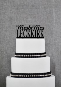 wedding photo - Mrs and Mrs Same Sex Wedding Cake Topper – Custom Lesbian Cake Topper in Modern Font and Available in 15 Colors and 6 Glitter Options