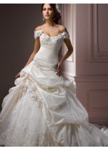wedding photo -  Graceful Taffeta Off-the-Shoulder Lace Bridal Wedding Dress