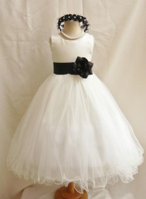 wedding photo - Flower Girl Dresses - IVORY with Black (FD0FL) - Wedding Easter Junior Bridesmaid - For Children Toddler Kids Teen Girls
