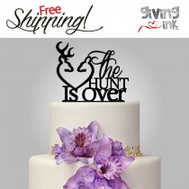 wedding photo - The Hunt Is Over Hunting Wedding Cake Toppers Buck and Doe Heart - Rustic Wedding Deer Cake Toppers for Sportsman Theme Wedding