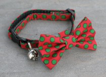 wedding photo - Cat Collar with Bow Tie - Green Polka Dots on Red