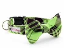 wedding photo - Green and Black Plaid Flannel Dog Collar (Matching  Dog Bow Tie Available Separately)