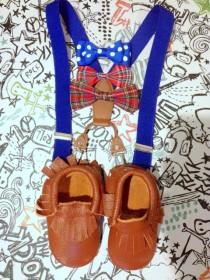 wedding photo - Brown baby moccasin  Bowtie & Suspender Set Gold Leather Baby Moccasins Toddler Mocs Genuine Leather Moccasins Babies Booties Christmas Gift