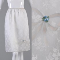 wedding photo - NOS Deadstock Vintage 60s Layered Chiffon Lace White Half Slip Blue Bow Applique Charmode Medium