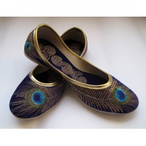 wedding photo - Royal Blue Shoes/Gold Shoes/Blue Flats/Ethnic Shoes/Velvet Shoes/Handmade Indian Designer Women Shoes/Maharaja Style Women Jooties