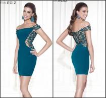 wedding photo - Sexy Short Prom Dresses Tarik Ediz Lace Off Shoulder Sheath Satin And Lace Short Party Special Occasion Dresses See Through Lace Custom Online with $101.6/Piece on Hjklp88's Store 