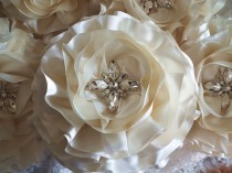 wedding photo - Ivory satin Chiffon rosette, wedding decors, wedding chair sash, table bouquet