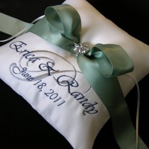 wedding photo - Wedding Ring Pillow with Custom Embroidery