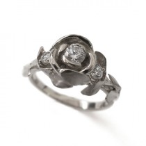 wedding photo - Rose Engagement Ring - 18K White Gold and Diamonds engagement ring, engagement ring, leaf ring, flower ring, 3 Stone Ring, Three stone ring